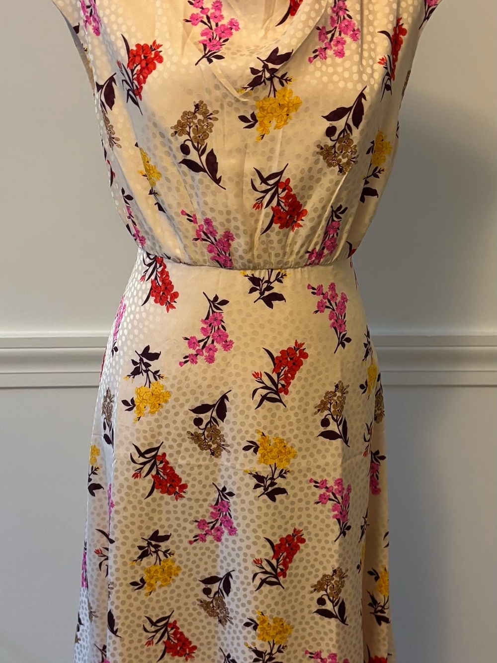 Ann Taylor Cream Maxi Dress with Pink, Yellow & Red Floral Print